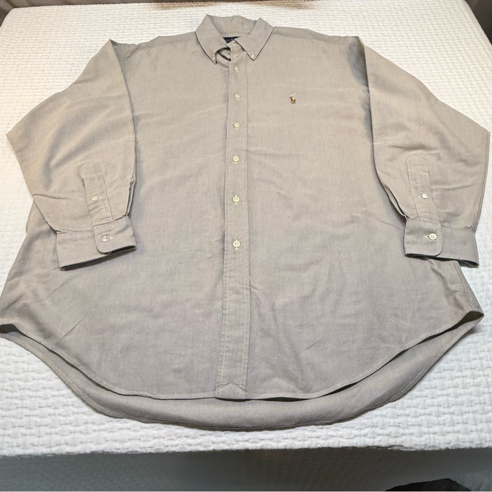 Ralph Lauren Men's Light Gray Button-Down Shirt Purple Label Size 16 1/2 x 34